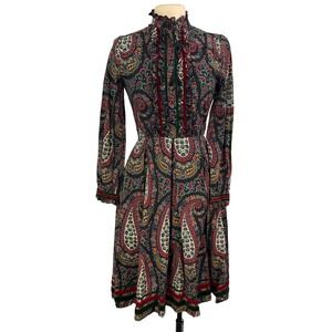 Howard Wolf Mod Paisley Ruffle High Neck Long Sleeve Midi Dress sz M Grandmacore